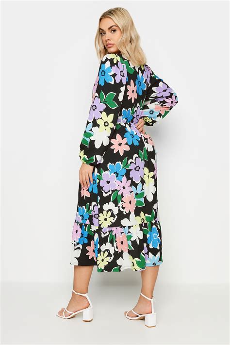 Yours Plus Size Black Floral Print Long Sleeve Textured Wrap Dress Yours Clothing