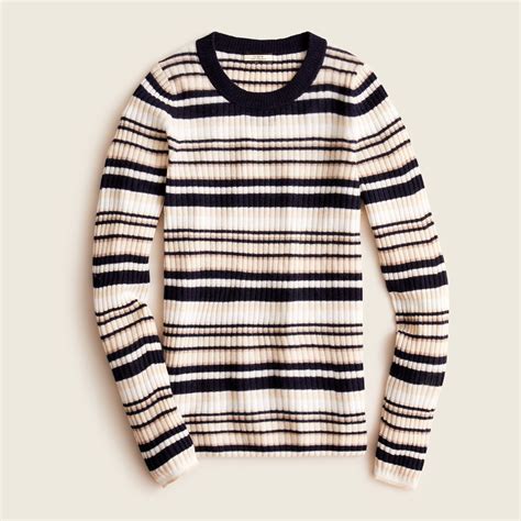 J Crew Featherweight Cashmere Slim Crewneck Sweater In Stripe For Women