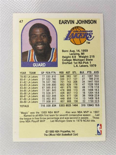 Earvin Johnson Los Angeles Lakers Nba Hoops Basketball Card