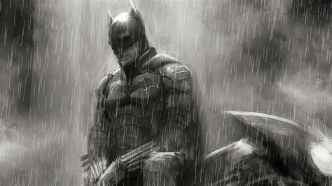 Batman With Bike Raining Monochrome Wallpaper,HD Superheroes Wallpapers ...