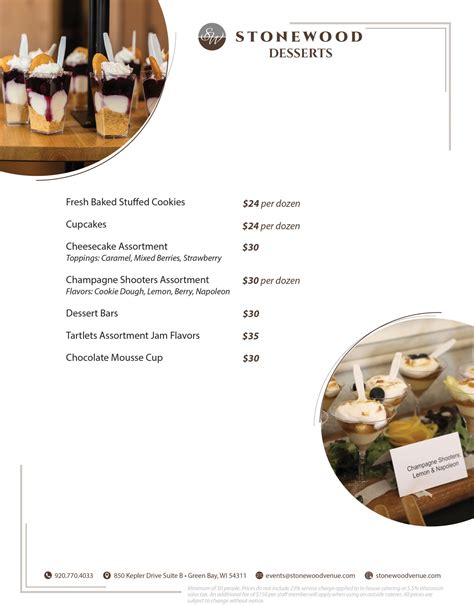 Cuisine menu for events in Green Bay, WI - Stonewood Venue