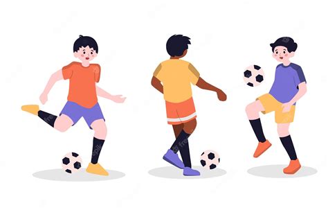 Niño Jugando Fútbol Fútbol Jugador Deporte Carácter Aislado Vector Premium