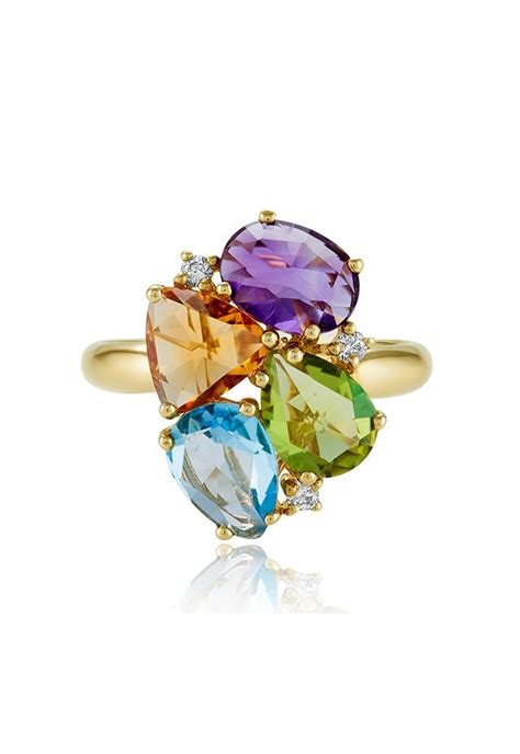 Effy Mosaic 14k Yellow Gold Multi Gemstone And Diamond Ring 402 Tcw