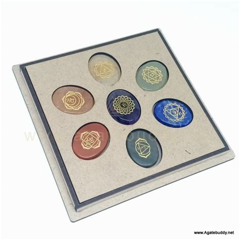 Seven Chakra Sanskrit Engraved Reiki Set With Sanskrit Box Agate Buddy