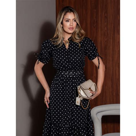 Vestido Bella Crepe Midi Preto Po Sorih Modas