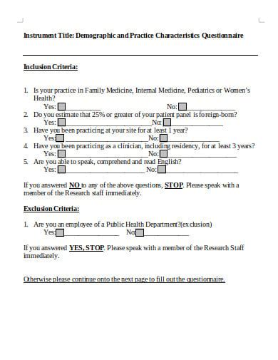 19 Demographic Questionnaire Templates In Pdf Microsoft Word Free