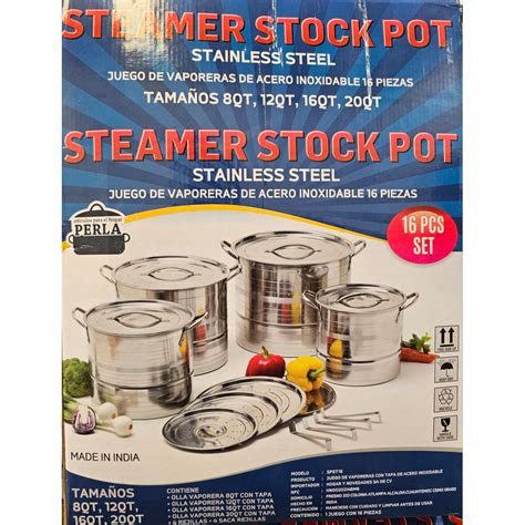 Juego Vaporeras Acero Inox 16 Pzas PERLA MOD STEAMER STOCK POT