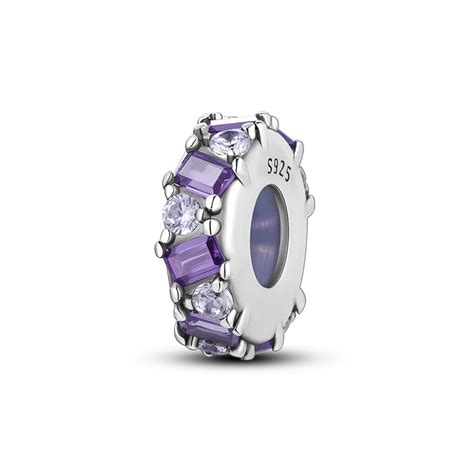 Purple And Silver Diamante Pattern Thin Stopper Spacer Charm Charmful