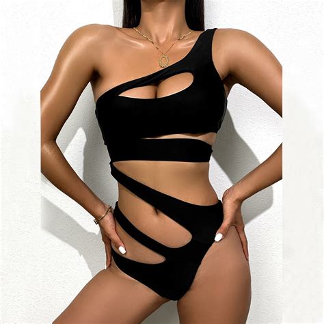 Tponi Rufflebutts Swimsuit Girls One Piece Black One Shoulder Swimsuits