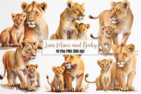 Lion Mom And Baby Watercolor Clipart Graphic By 21XSTUDIO Creative