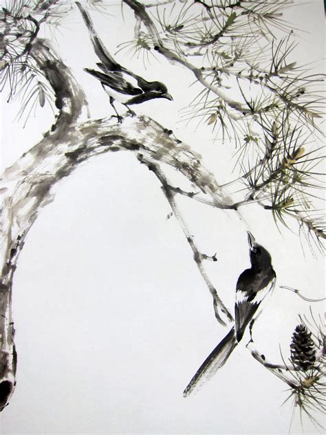 Sumi E Ink Painting Japanese Hand Painted Asian Watercolor Etsy