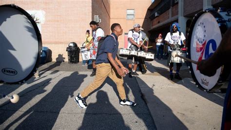 Camden Officials And The 76ers Drumline Join Forces To Celebrate The