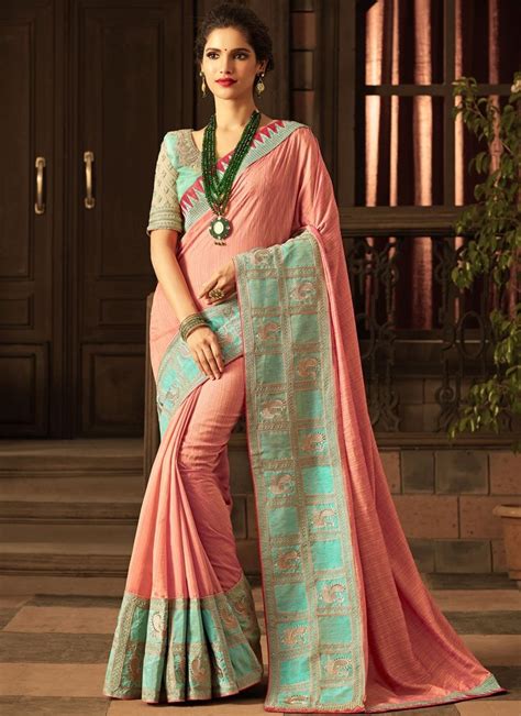 Buy Peach Color Silk Saree Online Saree Designs Silk Sarees Party