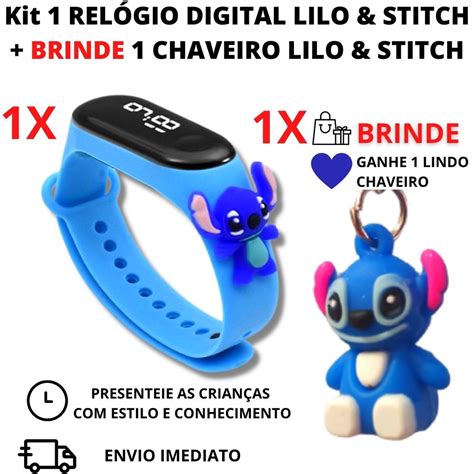 Relogio Digital Infantil Led Lilo E Stitch Brinde Chaveiro Personagem