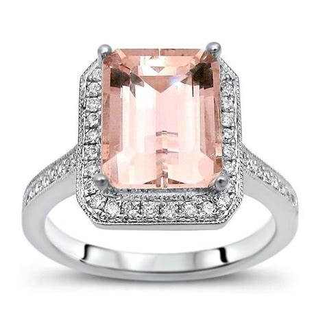 2 21ct Emerald Cut Morganite Diamond Engagement Ring 14k White Gold