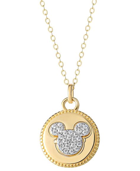 Disney Cubic Zirconia Mickey Mouse Disc 18 Pendant Necklace In 18k