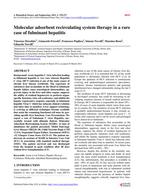 PDF Molecular Adsorbent Recirculating System Therapy In A Rare Case