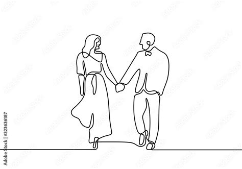 Continuous Line Drawing Of Couple Holding Hands Cute And Romantic Man