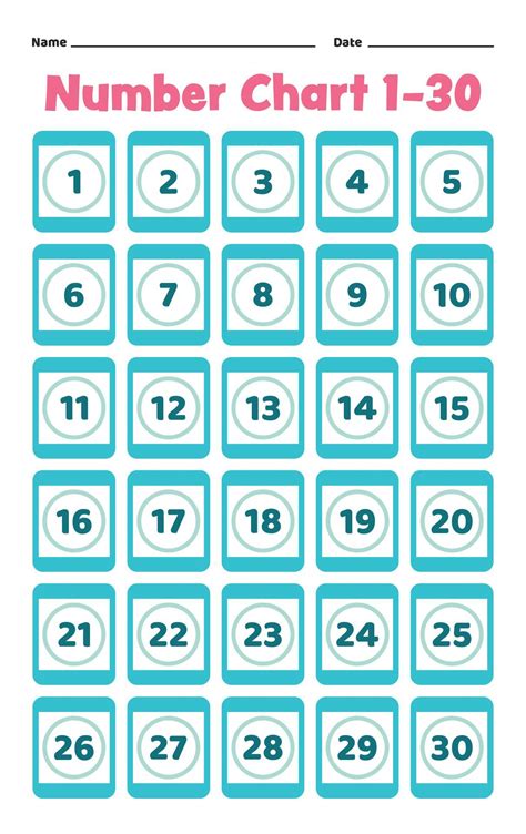 a printable number chart with numbers in blue and white