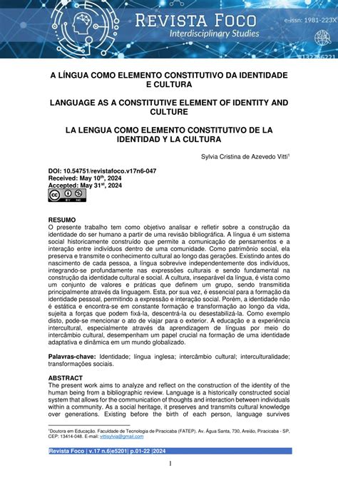 Pdf A LÍngua Como Elemento Constitutivo Da Identidade E Cultura