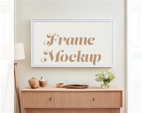 Frame Tv Mockup Psd 16x9 White Frame Tv Template Soft White Coastal