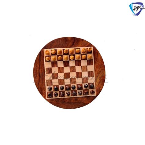 Round Wooden Magnetic Travel Chess Board Game Set W Drawer Etsy