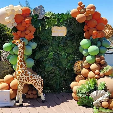 Décoration Anniversaire Jungle Sauge Nude Café Vert Ballon Arche Guirlande Animaux Latex