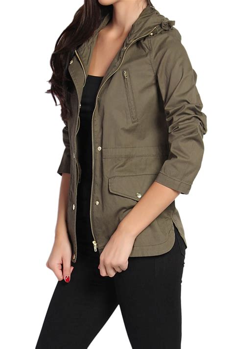 Themogan Cotton Twill Drawstring Waist Hooded Anorak Utility Jacket Ebay