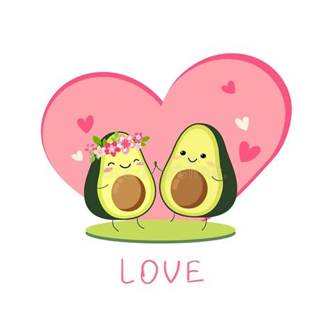 Cute Cartoon Avocado Couple In Love Avocuddle Two Avocado Halves St