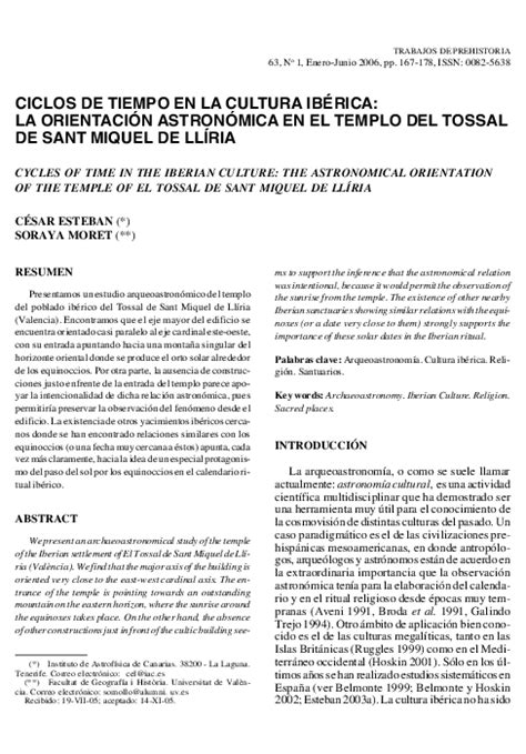 Pdf Ciclos De Tiempo En La Cultura Ibérica La Orientación Astronómica Del Templo Del Tossal