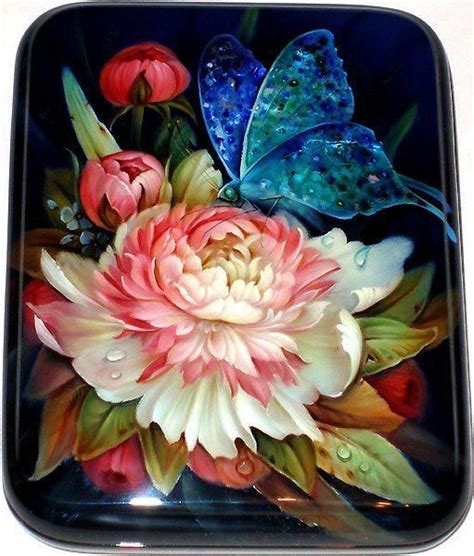 Paper Mache With Fedoskino Lacquer Painting Techniquein Peony With A