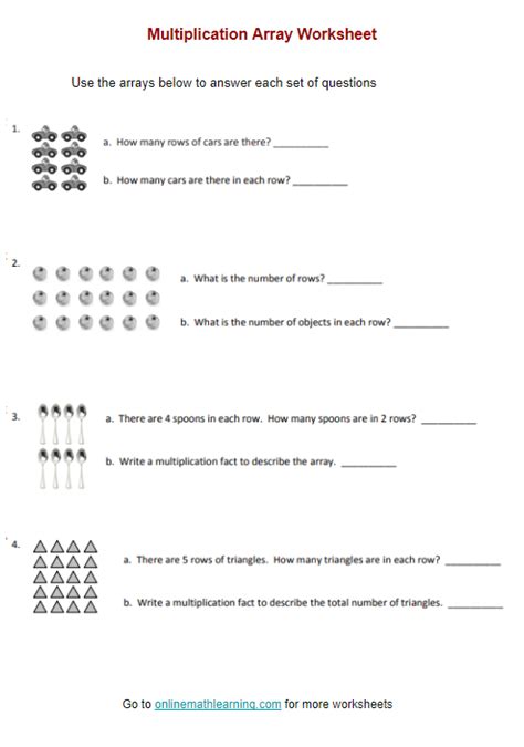 Multiplication Array Worksheets Printable Online