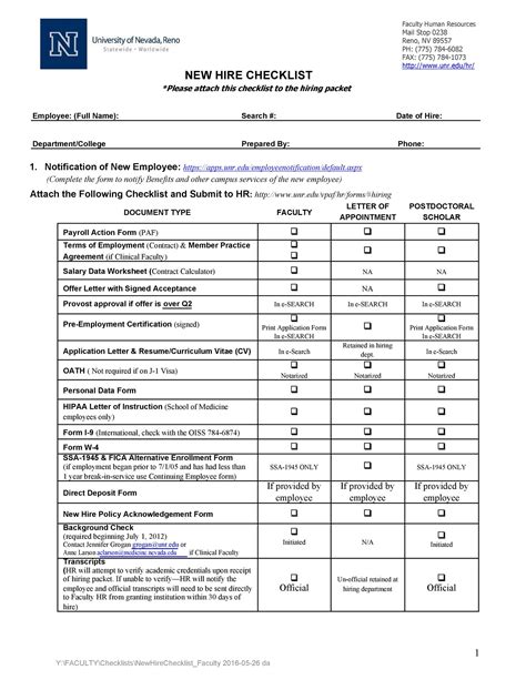 New Hire Employee Checklist Form