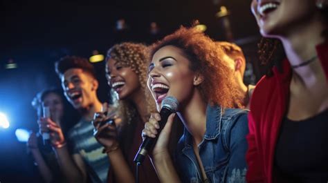 Premium Ai Image A Group Of Diverse Young Friends Singing At A