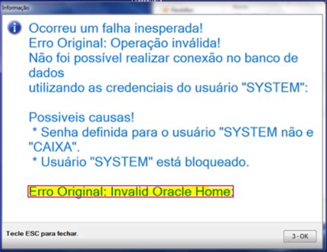 WINT Não foi possível realizar conexão no banco de dados utilizando