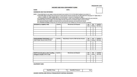 Hazard Assessment Form Template