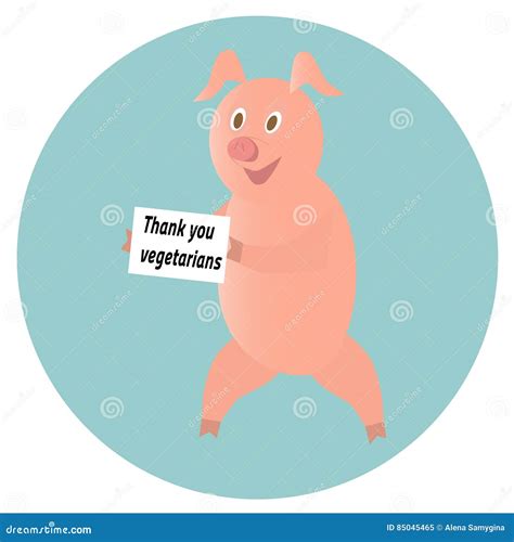 Pig With Banner Thank You Vegan Cartoon Pig Calls For Vegetariansm