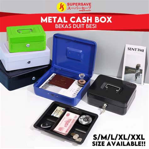 SUPERSAVE Metal Petty Cash Box Handle Tray Safe Money Coins Bill Key