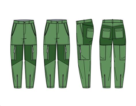 Stylish Cargo Pants Technical Fashion Illustration Jeans Pants Fashion Flat Technical Drawing