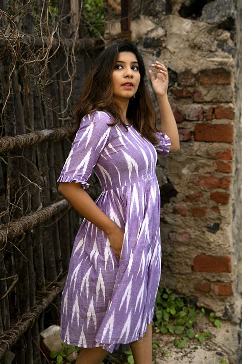 Lavender And White Ikat Printed Dress By Athira Designs The Secret Label