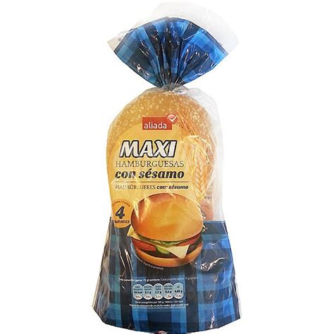 Aliada pan de hamburguesas maxi con sésamo bolsa 300 g Bolsa de 4 unid