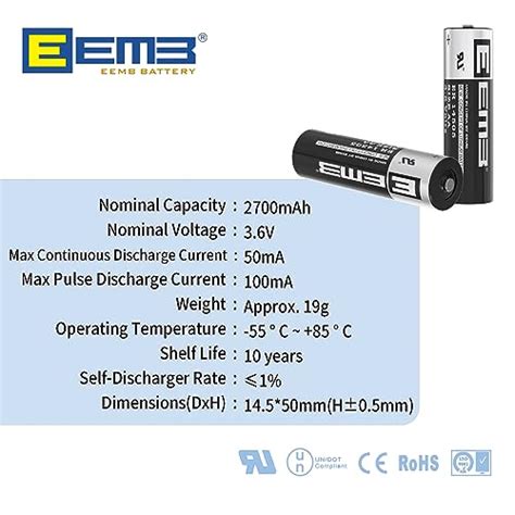 Batería de Litio EEMB 3 6V ER14505 LS 14505 AA 4 Unidades 2600 mAh