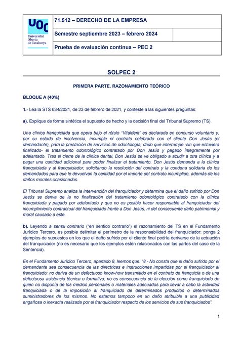 Pec Derecho De Empresa Derecho De La Empresa Semestre Septiembre