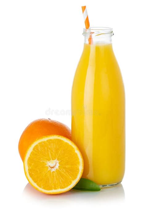 Orange Smoothie Fruit Juice Drink Straw Oranges In A Bottle Isolated On