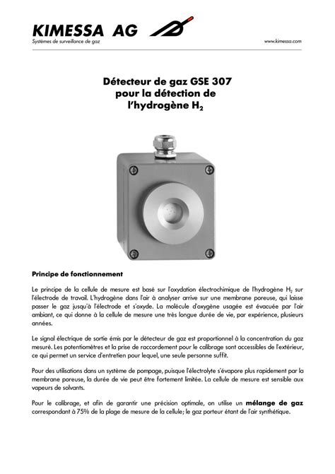 Détecteur de gaz GSE 307 pour la détection de l hydrogène H2