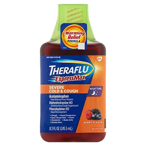 Theraflu Expressmax Nighttime Berry Flavor Severe Cold And Cough Liquid 8 3 Fl Oz