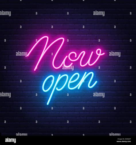 Now Open Neon Sign On Brick Wall Background Stock Vector Image And Art