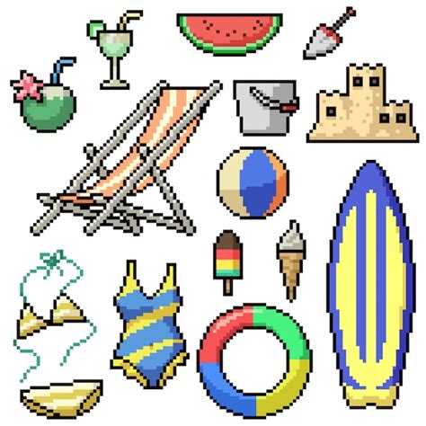 Pixel Art Set Art Culos De Playa Aislados Vector Premium