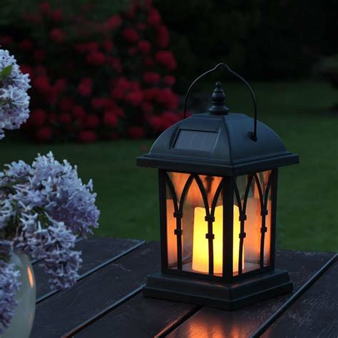 Black Solar Garden Candle Lantern Flickering Amber Led Cm