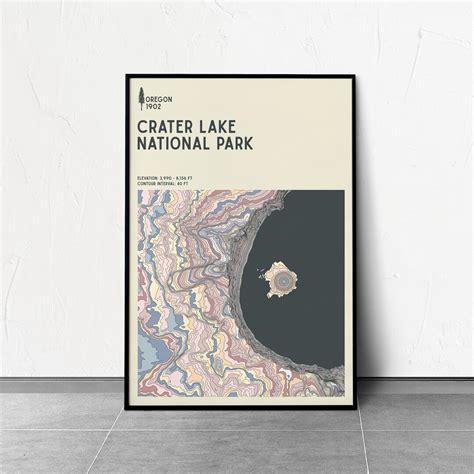 Crater Lake National Parks Series Topographic Contour Map Fine Art Giclée Print Museum Quality